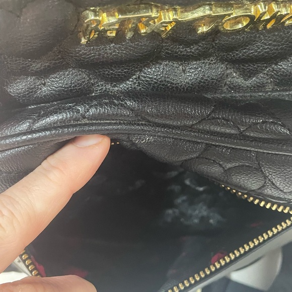 Betsey Johnson Black Heart Quilted Faux Leather Backpack and Wristlet - Picture 6 of 16